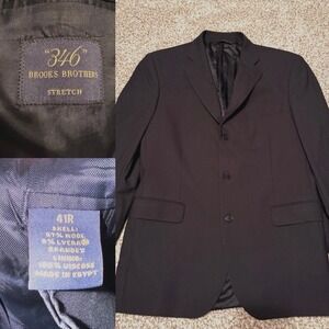 Brooks Bothers 346‎ STRETCH Blazer Mens 41R Black Wool Three-Button Sport Coat